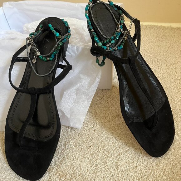 IRO Black Suede Flat Sandals - New - Picture 1 of 6